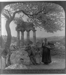 Where almond trees bloom beside the ruined temple of Castor and Pollux, N.W. Girgenti, Sicily